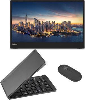 Lenovo ThinkVision M15 15.6 FHD 1080p Portable Travel Monitor Bundle with USB Type-C, Black Matte Bluetooth Folding Wireless Keyboard, and Black Pebble M350 Bluetooth Wireless Mouse