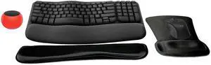Logitech MK670 Comfort Wave Wireless Keyboard & Mouse Combo Home Office Active Lifestyle Modern Bundle with Mini Glow in the Dark Portable Wireless Bluetooth Speaker, Gel Wrist Pad & Gel Mouse Pad