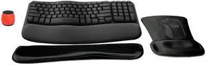 Logitech MK670 Comfort Wave Wireless Keyboard & Mouse Combo Home Office Active Lifestyle Modern Bundle with Micro Glow in the Dark Portable Wireless Bluetooth Speaker, Gel Wrist Pad & Gel Mouse Pad