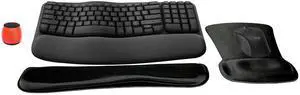 Logitech MK670 Comfort Wave Wireless Keyboard & Mouse Combo Home Office Active Lifestyle Must-Have Modern Bundle with Mini Mirror Portable Wireless Bluetooth Speaker, Gel Wrist Pad & Gel Mouse Pad