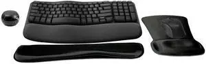 Logitech MK670 Comfort Wave Wireless Keyboard & Mouse Combo Home Office Active Lifestyle Modern Bundle with Special Edition Mini Portable Wireless Bluetooth Speaker, Gel Wrist Pad & Gel Mouse Pad
