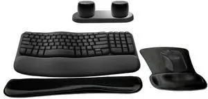 Logitech MK670 Comfort Wave Wireless Keyboard & Mouse Combo Travel Home Office Modern Bundle with Set of 2 Pro Portable Wireless Bluetooth Speakers, Charging Tray, Gel Wrist Pad & Gel Mouse Pad