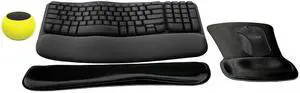 Logitech MK670 Comfort Wave Wireless Keyboard & Mouse Combo Home Office Active Lifestyle Modern Bundle with Mini Glow in the Dark Portable Wireless Bluetooth Speaker, Gel Wrist Pad & Gel Mouse Pad