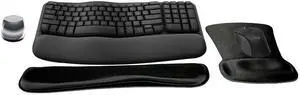 Logitech MK670 Comfort Wave Wireless Keyboard & Mouse Combo Home Office Active Lifestyle Modern Bundle with Micro Mirror Portable Wireless Bluetooth Speaker, Gel Wrist Pad & Gel Mouse Pad