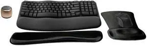 Logitech MK670 Comfort Wave Wireless Keyboard & Mouse Combo Home Office Active Lifestyle Modern Bundle with Micro Portable Wireless Bluetooth Speaker, Gel Wrist Pad & Gel Mouse Pad