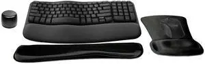 Logitech MK670 Comfort Wave Wireless Keyboard & Mouse Combo Home Office Active Lifestyle Modern Bundle with Micro Portable Wireless Bluetooth Speaker, Gel Wrist Pad & Gel Mouse Pad