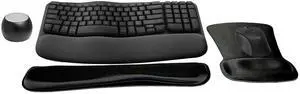 Logitech MK670 Comfort Wave Wireless Keyboard & Mouse Combo Travel Home Office Modern Bundle with Boost Water-Resistant Portable Wireless Bluetooth Speaker, Gel Wrist Pad, & Gel Mouse Pad
