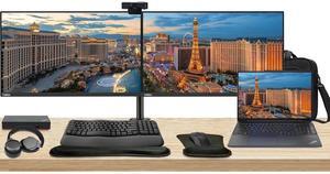 Lenovo E16 16" Ryzen 5, 16GB RAM, 256GB SSD, Notebook Bundle with 2 x ThinkVision T27i 27" Monitors, Dual Stand, USB-C Dock, MK670 Wireless Keyboard & Mouse, Gel Pad, Webcam, Headphones, Bag