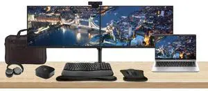 HP ProBook 440 G10 14" i5, 8GB RAM, 256GB SSD, Bundle with 2 x EliteDisplay E24 24" Monitors, Dual Stand, USB-C Dock, MK550 Wireless Keyboard and Mouse, Gel Pad, Webcam, Headphones, Bag