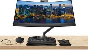 HP EliteDisplay E34m G4 34 inch Curved 2440 x 1440 2K WQHD LED-Backlit LCD Conferencing Monitor, USB-C, Ethernet, HDMI, USB Hub, DisplayPort, Camera, Built-in Speaker, Stand, MK670 Wireless Keyboard
