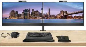 HP EliteDisplay E27m G4 27 inch 2K Quad HD LED-Backlit LCD IPS Conferencing Monitor, 2-Pack Bundle with HP E27q G5, USB-C, Ethernet, HDMI, USB Hub, DisplayPort, Camera, Stand, MK670 Wireless Keyboard