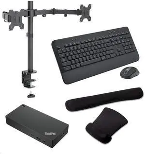 Lenovo ThinkPad Thunderbolt 4 Workstation Dock 230W 4K Support, HDMI, USB-C, DisplayPort, Bundled with Desk Mount Dual Monitor Stand, MK650 Wireless Keyboard & Mouse, Gel Mouse & Wrist Pad