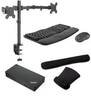 Lenovo ThinkPad Thunderbolt 4 Workstation Dock 230W 4K Support, HDMI, USB-C, DisplayPort Bundled with Desk Mount Dual Monitor Stand, MK670 Wireless Keyboard & Mouse, Gel Mouse & Wrist Pad