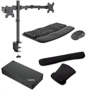 Lenovo ThinkPad Universal Thunderbolt 4 Dock 100W 4K Support, HDMI, USB-C, DisplayPort, Bundled with Desk Mount Dual Monitor Stand, MK670 Wireless Keyboard & Mouse, Gel Mouse & Wrist Pad