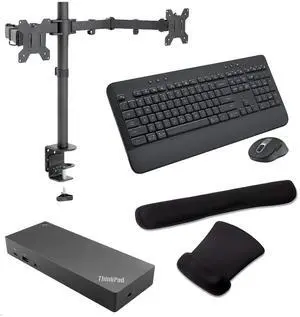 Lenovo ThinkPad Hybrid USB-C with USB-A Dock 90W 4K, HDMI, USB-C, DisplayPort, Bundled with Desk Mount Dual Monitor Stand, MK650 Wireless Keyboard & Mouse, Gel Mouse & Wrist Pad