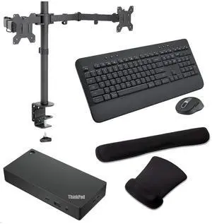 Lenovo ThinkPad Universal Smart USB-C Dock 96W 4K, HDMI, USB-C, DisplayPort Bundled with Desk Mount Dual Monitor Stand, MK650 Wireless Keyboard & Mouse, Gel Mouse & Wrist Pad