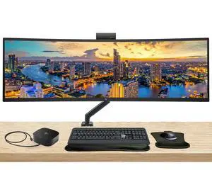 HP Series 5 Pro 549pm 49 inch 5120 x 1440 DQHD Curved Monitor, with Full Dock, Ethernet, HDMI, DisplayPort, USB-C, Speaker, MK540 Wireless Keyboard and Mouse, Wrist Pad, and Stand HP Series 5 Pro 549pm 49 inch 5120 x 1440 DQHD Curved Monitor, with Full Dock, Ethernet, HDMI, DisplayPort, USB-C, Speaker, MK540 Wireless Keyboard and Mouse, Wrist Pad, and Stand