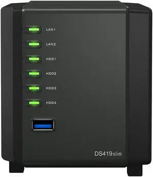 Synology DiskStation DS419slim Compact Desktop NAS Server, Marvell Armada 385 88F6820, 512MB DDR3 Synology SDRAM, 8TB SATA HDDs, Synology DSM Software Synology DiskStation DS419slim Compact Desktop NAS Server, Marvell Armada 385 88F6820, 512MB DDR3 Synology SDRAM, 8TB SATA HDDs, Synology DSM Software