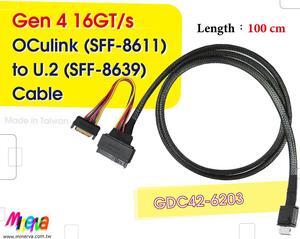 SFF-8611 to U.2 / PCIe Gen4 16 GT/s Cable, 100cm