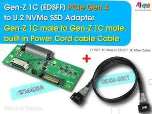 Gen-Z 1C PCIe 4.0 to U.2(SFF-8639) NVMe SSD Adapter & Gen-Z 1C Male to Gen-Z 1C Male/PCIe Gen4, built-in Power Cord Cable, 50cm