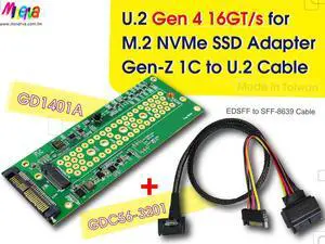 PCIe 4.0 Gen-Z 1C to U.2 Cable, 50cm & U.2 (SFF-8639) PCIe 4.0 to M.2 NVMe SSD
