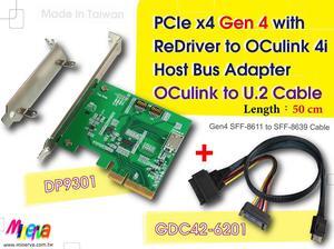 PCIe x4 Gen4 with ReDriver to OCulink 4i HBA+OCulink 4i(PCIe 4.0) to U.2 Cable, 50cm