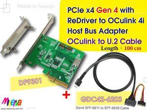 PCIe x4 Gen4 with ReDriver to OCulink 4i HBA+OCulink 4i(PCIe 4.0) to U.2 Cable, 100cm