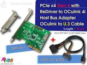 PCIe x4 Gen4 with ReDriver to OCulink 4i HBA+OCulink 4i(PCIe 4.0) to U.3 Cable, 50cm