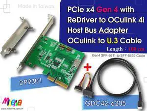 PCIe x4 Gen4 with ReDriver to OCulink 4i HBA+OCulink 4i(PCIe 4.0) to U.3 Cable, 100cm