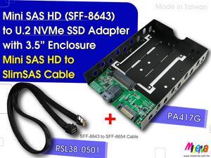 Mini SAS HD (SFF-8643) PCIe Gen3 to U.2(SFF-8639) with Hot Plug Power with 3.5”Enclosure & Mini SAS HD to SlimSAS Cable