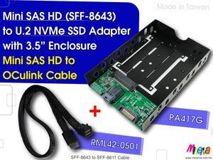 Mini SAS HD (SFF-8643) PCIe Gen3 to U.2(SFF-8639) with Hot Plug Power with 3.5”Enclosure & Mini SAS HD to OCulink Cable