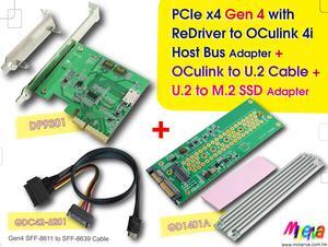 PCIe x4 Gen4 with ReDriver to OCulink 4i AIC & OCulink to U.2 Cable, 50cm & U.2 (SFF-8639) to M.2 SSD Adapter KIT