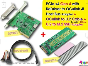 PCIe x4 Gen4 with ReDriver to OCulink 4i AIC & OCulink to U.2 Cable, 100cm & U.2 (SFF-8639) to M.2 SSD Adapter KIT PCIe x4 Gen4 with ReDriver to OCulink 4i AIC & OCulink to U.2 Cable, 100cm & U.2 (SFF-8639) to M.2 SSD Adapter KIT
