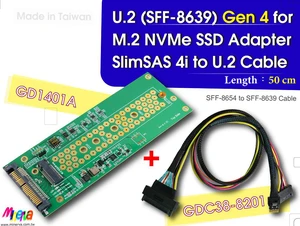 PCIe 4.0 SlimSAS 4i (SFF-8654) to U.2 (SFF-8639) Cable, 50cm & U.2 to M.2 NVMe Adapter for GP-ASM2NE6500GTTD M.2 SSD PCIe 4.0 SlimSAS 4i (SFF-8654) to U.2 (SFF-8639) Cable, 50cm & U.2 to M.2 NVMe Adapter for GP-ASM2NE6500GTTD M.2 SSD