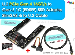 U.2 PCIe Gen4 to EDSFF (Gen-Z) 1C Adapter for Intel DC P4511 E1.S EDSFF & SlimSAS 4i (SFF-8654) to U.2 (SFF-8639) Cable, 100cm KIT U.2 PCIe Gen4 to EDSFF (Gen-Z) 1C Adapter for Intel DC P4511 E1.S EDSFF & SlimSAS 4i (SFF-8654) to U.2 (SFF-8639) Cable, 100cm KIT