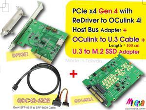 PCIe x4 Gen4 with ReDriver to OCulink 4i AIC & OCulink 4i to U.3 Cable, 100cm & U.3 to M.2 Adapter