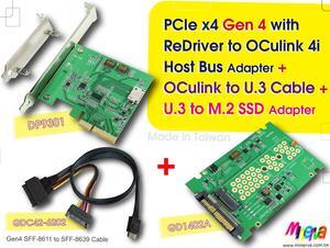 PCIe x4 Gen4 with ReDriver to OCulink 4i AIC & OCulink to U.3 Cable, 50cm & U.3 to M.2 Adapter