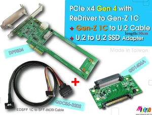 PCIex4 Gen 4 with ReDriver for Gen-Z 1C AIC & Gen-Z 1C to U.2 Cable, 100cm & U.2 (SFF-8639) Male PCIe Gen 4 to U.2 Female Adapter KIT PCIex4 Gen 4 with ReDriver for Gen-Z 1C AIC & Gen-Z 1C to U.2 Cable, 100cm & U.2 (SFF-8639) Male PCIe Gen 4 to U.2 Female Adapter KIT