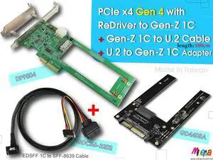 PCIex4 Gen 4 with ReDriver for Gen-Z 1C Adapter & Gen-Z 1C to U.2 Cable, 100cm & U.2 to Gen-Z 1C(EDSFF) Adapter KIT