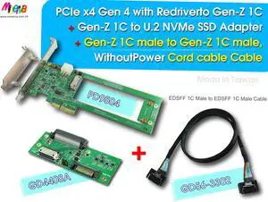 PCIe x4 Gen 4 with ReDriver for Gen-Z 1C AIC & Gen-Z 1C Male to Gen-Z 1C Male without Power Cord Cable & Gen-Z 1C to U.2 NVMe SSD Adapter KIT