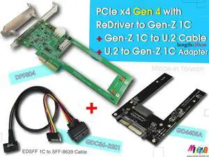 PCIex4 Gen 4 with ReDriver for Gen-Z 1C Adapter & Gen-Z 1C to U.2 Cable, 50cm & U.2 to Gen-Z 1C(EDSFF) Adapter KIT