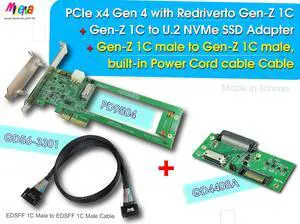 PCIe x4 Gen 4 with ReDriver for Gen-Z 1C AIC & Gen-Z 1C Male to Male built-in Power Cord Cable, 50cm & Gen-Z 1C to U.2 NVMe SSD Adapter KIT