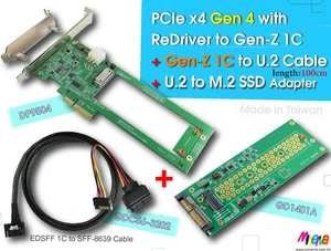 PCIex4 Gen 4 with ReDriver for EDSFF 1C Adapter & Gen-Z 1C to U.2 Cable, 100cm & U.2 to M.2 NVMe Adapter KIT PCIex4 Gen 4 with ReDriver for EDSFF 1C Adapter & Gen-Z 1C to U.2 Cable, 100cm & U.2 to M.2 NVMe Adapter KIT