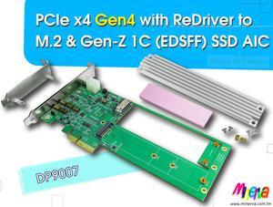 PCIe x4 Gen 4 with ReDriver to M.2 NVMe SSD & EDSFF 1C SSD AIC