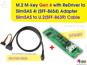 M.2 M-key PCIe Gen 4 with ReDriver to SFF-8654 4i & Gen4 SFF-8654 4i to U.2 (SFF-8639) Cable, 100cm KIT M.2 M-key PCIe Gen 4 with ReDriver to SFF-8654 4i & Gen4 SFF-8654 4i to U.2 (SFF-8639) Cable, 100cm KIT