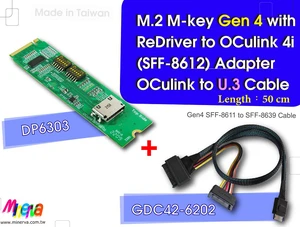 M.2 M-key PCIe Gen 4 with ReDriver to OCulink 4i & OCulink 4i to U.3 (SFF-8639) Cable, 50cm KIT M.2 M-key PCIe Gen 4 with ReDriver to OCulink 4i & OCulink 4i to U.3 (SFF-8639) Cable, 50cm KIT