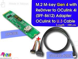 M.2 M-key PCIe Gen 4 with ReDriver to OCulink 4i & OCulink 4i to U.3 (SFF-8639) Cable, 100cm KIT