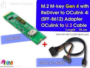 M.2 M-key PCIe Gen 4 with ReDriver to SFF-8612 4i & SFF-8611 4i to U.3 (SFF-8639) Cable, 50cm KIT