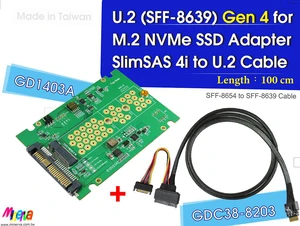 PCIe 4.0 SFF-8654 4i to U.2 cable, 100cm & U.2 to M.2 NVMe SSD Adapter KIT PCIe 4.0 SFF-8654 4i to U.2 cable, 100cm & U.2 to M.2 NVMe SSD Adapter KIT