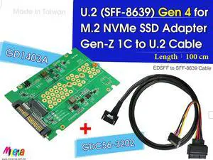 PCIe 4.0 Gen-Z 1C(EDSFF) to U.2 (SFF-8639) Cable, 100cm & U.2 to M.2 NVMe SSD Adapter KIT